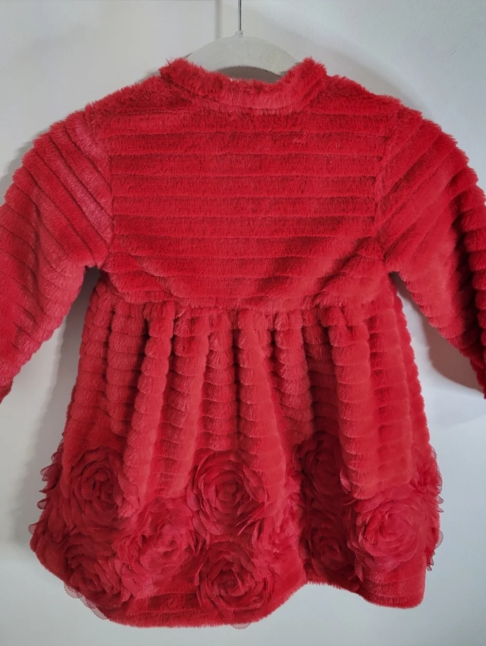 Blueberi Boulevard Red Rose Floral Trim Girls Coat w/ Crystal Buttons, Size 4T